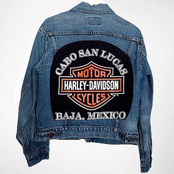 Vintage Levi Harley Davidson Reworked Upcycled Trucker Denim Jean Jacket - Picture 3 of 13